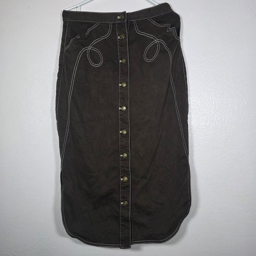 Love the Label Brown Button Front Midi Skirt cowgirl Womens M